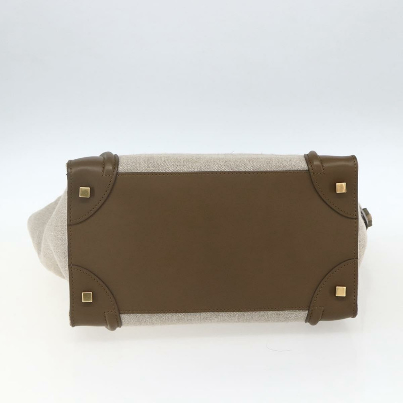 【日本直送】CELINE Luggage 中型手提包 帆布皮革 米色 金色 正品 ka1654SAM-4