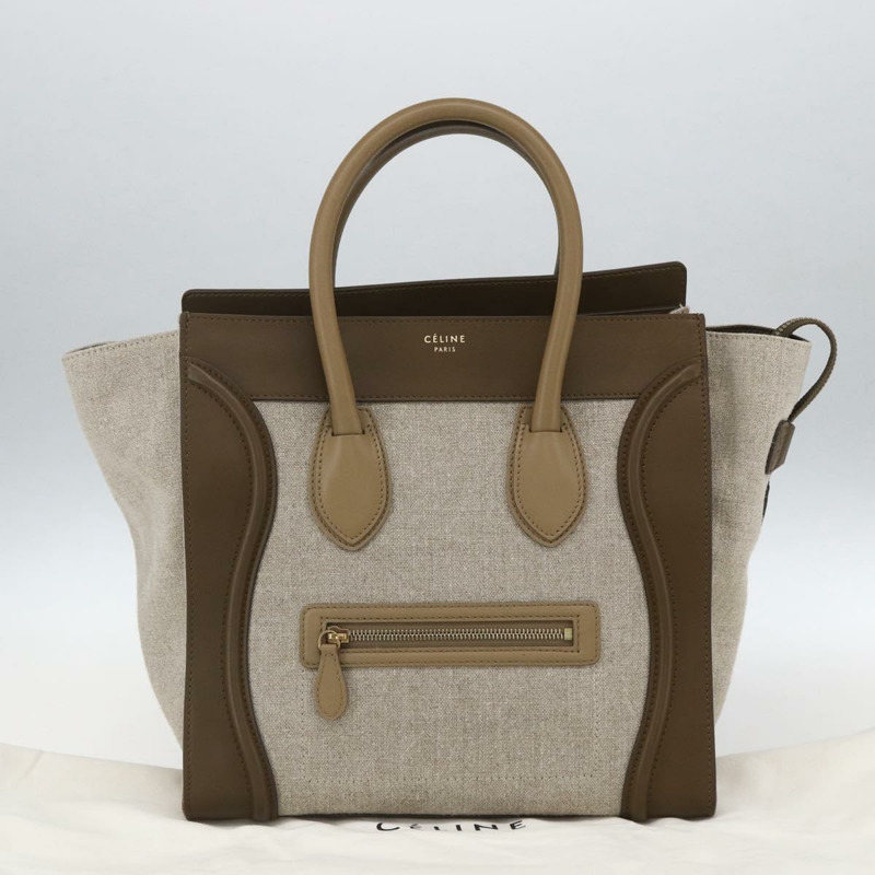 【日本直送】CELINE Luggage 中型手提包 帆布皮革 米色 金色 正品 ka1654SAM-11