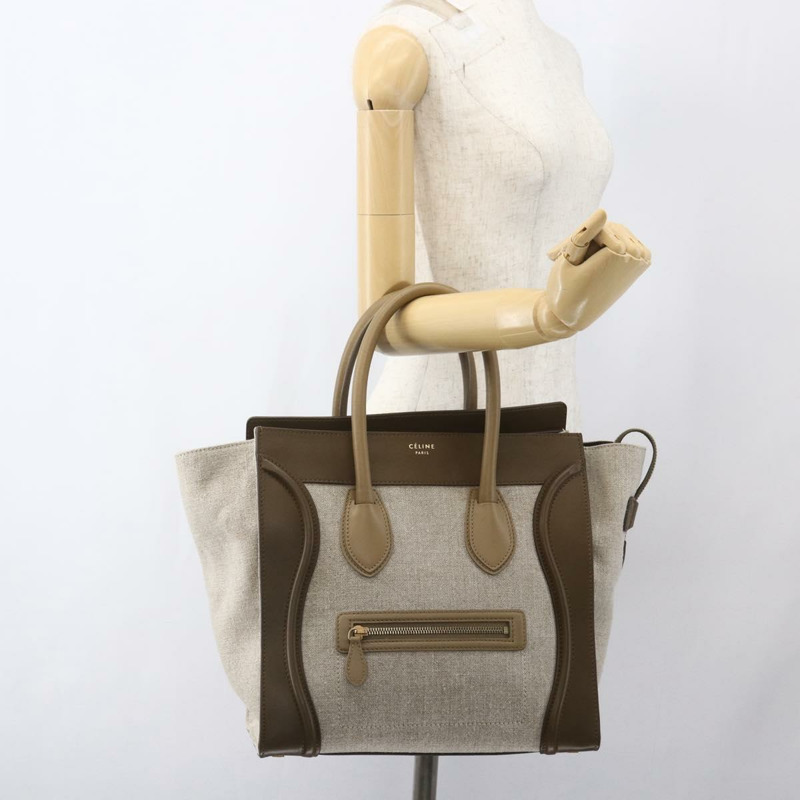 【日本直送】CELINE Luggage 中型手提包 帆布皮革 米色 金色 正品 ka1654SAM-25