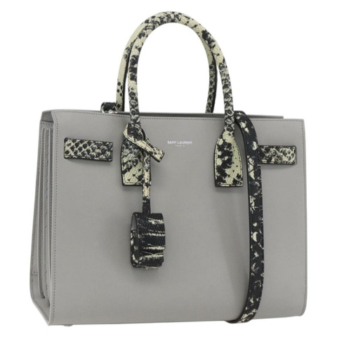 SAINT LAURENT Sac De Jour Baby 手提包 皮革 2way Gray Silver Auth ka1699SAM