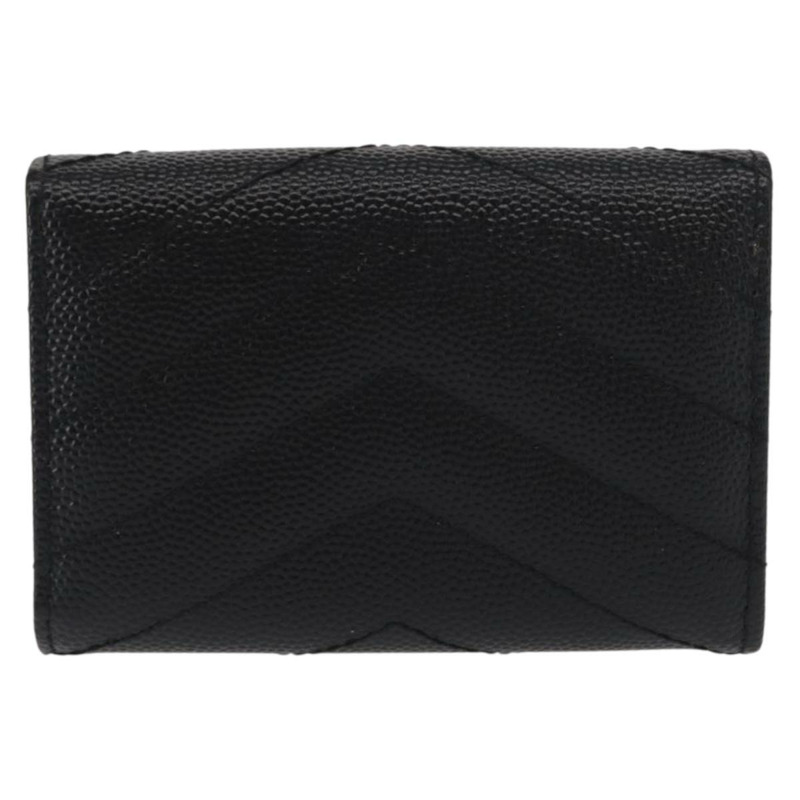 【日本直送】SAINT LAURENT 三折皮夾 皮革 黑色 金色 Auth ka1736V-1