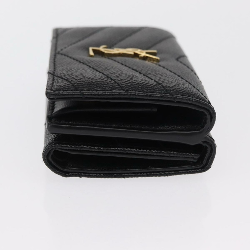 【日本直送】SAINT LAURENT 三折皮夾 皮革 黑色 金色 Auth ka1736V-2
