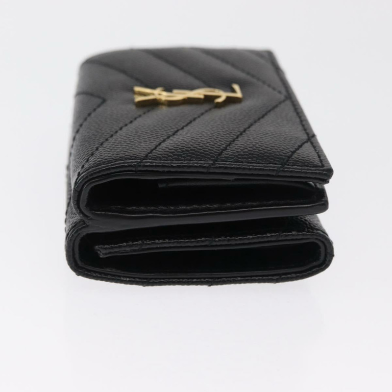 【日本直送】SAINT LAURENT 三折皮夾 皮革 黑色 金色 Auth ka1736V-3