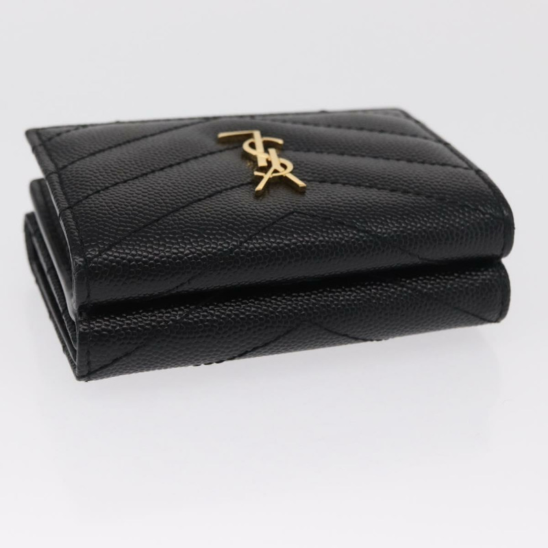【日本直送】SAINT LAURENT 三折皮夾 皮革 黑色 金色 Auth ka1736V-4