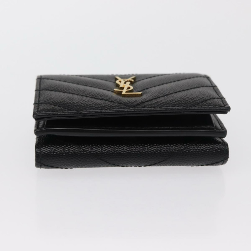 【日本直送】SAINT LAURENT 三折皮夾 皮革 黑色 金色 Auth ka1736V-5