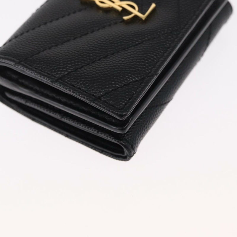 【日本直送】SAINT LAURENT 三折皮夾 皮革 黑色 金色 Auth ka1736V-6