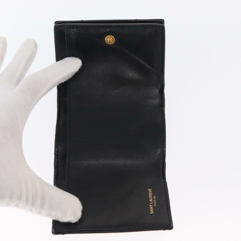 【日本直送】SAINT LAURENT 三折皮夾 皮革 黑色 金色 Auth ka1736V-7