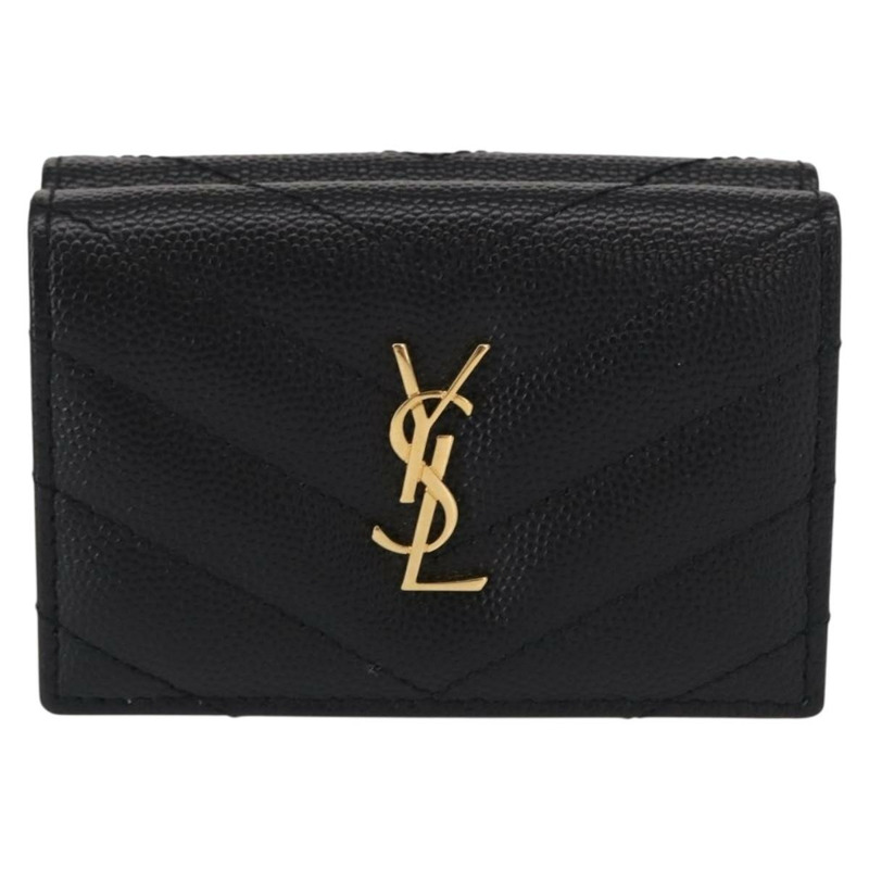 【日本直送】SAINT LAURENT 三折皮夾 皮革 黑色 金色 Auth ka1736V-12