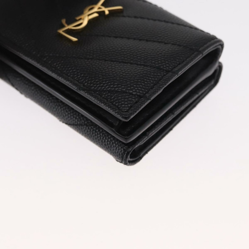【日本直送】SAINT LAURENT 三折皮夾 皮革 黑色 金色 Auth ka1736V-13