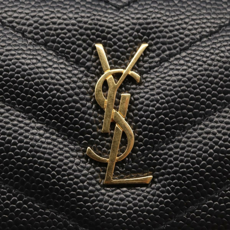【日本直送】SAINT LAURENT 三折皮夾 皮革 黑色 金色 Auth ka1736V-16