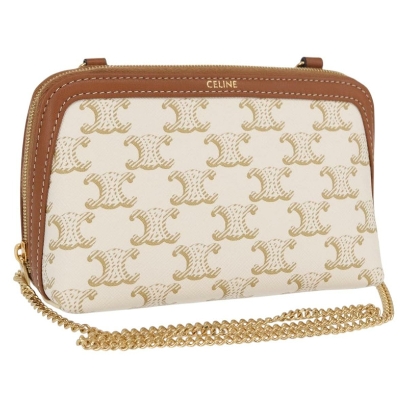 【日本直送】CELINE Triomphe 鏈條肩背包 PVC 米色 金色 正品 ka1661M-0