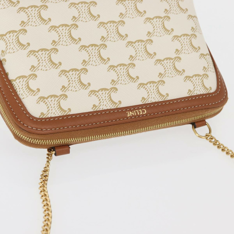 【日本直送】CELINE Triomphe 鏈條肩背包 PVC 米色 金色 正品 ka1661M-5