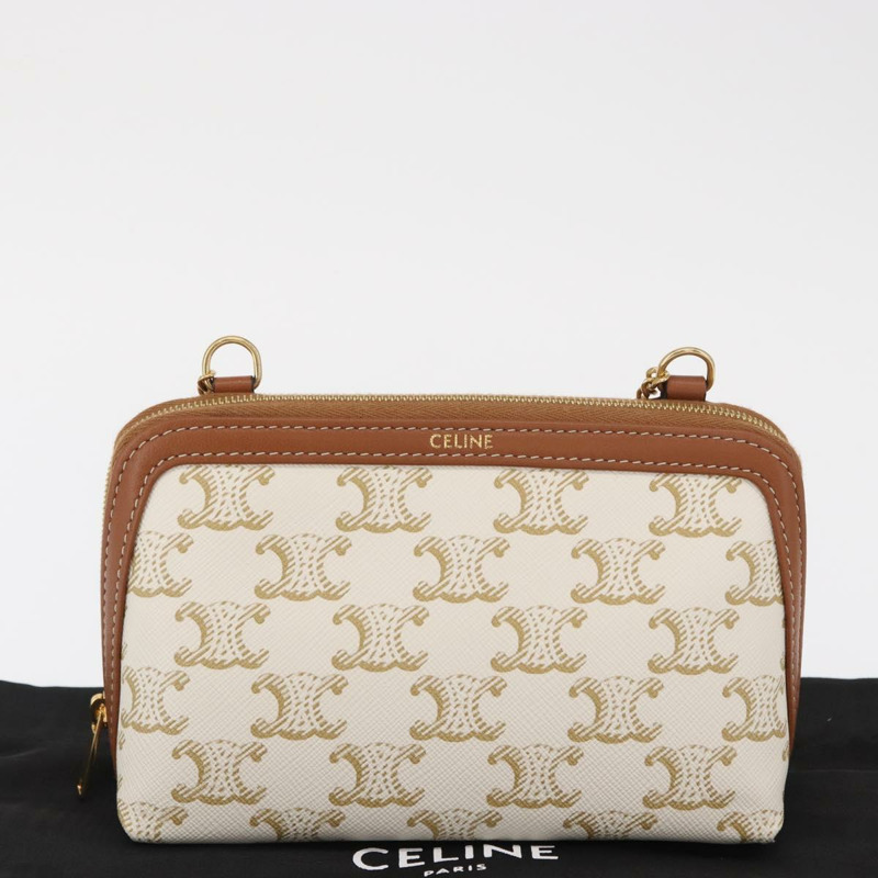 【日本直送】CELINE Triomphe 鏈條肩背包 PVC 米色 金色 正品 ka1661M-11