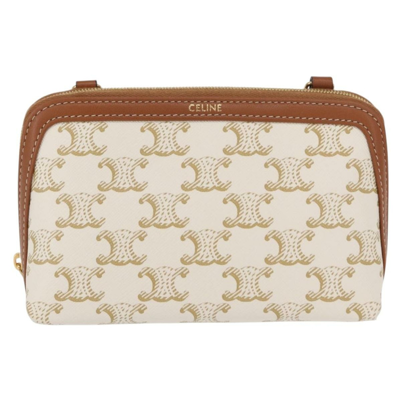 【日本直送】CELINE Triomphe 鏈條肩背包 PVC 米色 金色 正品 ka1661M-12