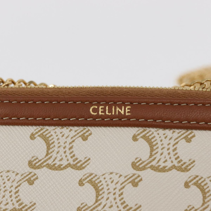 【日本直送】CELINE Triomphe 鏈條肩背包 PVC 米色 金色 正品 ka1661M-18