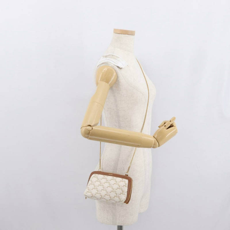 【日本直送】CELINE Triomphe 鏈條肩背包 PVC 米色 金色 正品 ka1661M-21