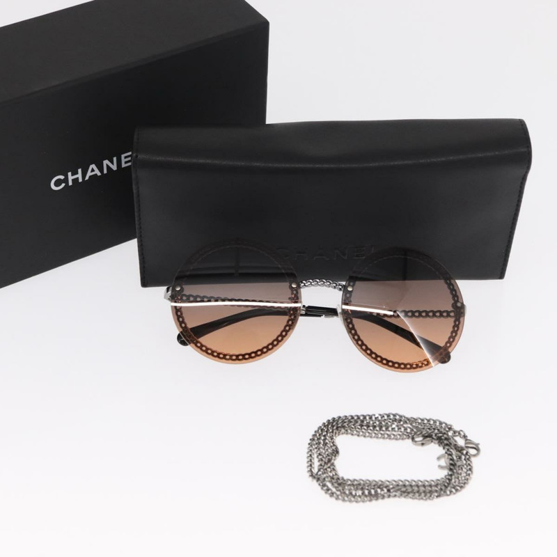 【日本直送】香奈兒 (CHANEL) 鏈條太陽眼鏡 金屬棕色 CC 標誌 Auth 165927SM-11