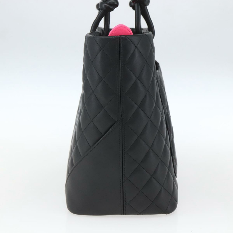 【日本直送】香奈兒 Cambon 系列絎縫手提包，黑色銀色雙C標誌皮革，貨號 164709SM-3