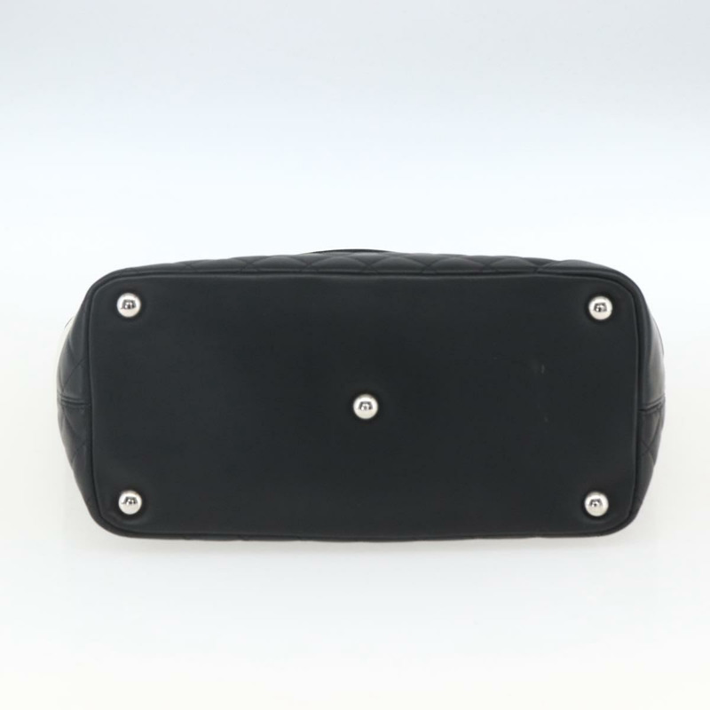 【日本直送】香奈兒 Cambon 系列絎縫手提包，黑色銀色雙C標誌皮革，貨號 164709SM-4