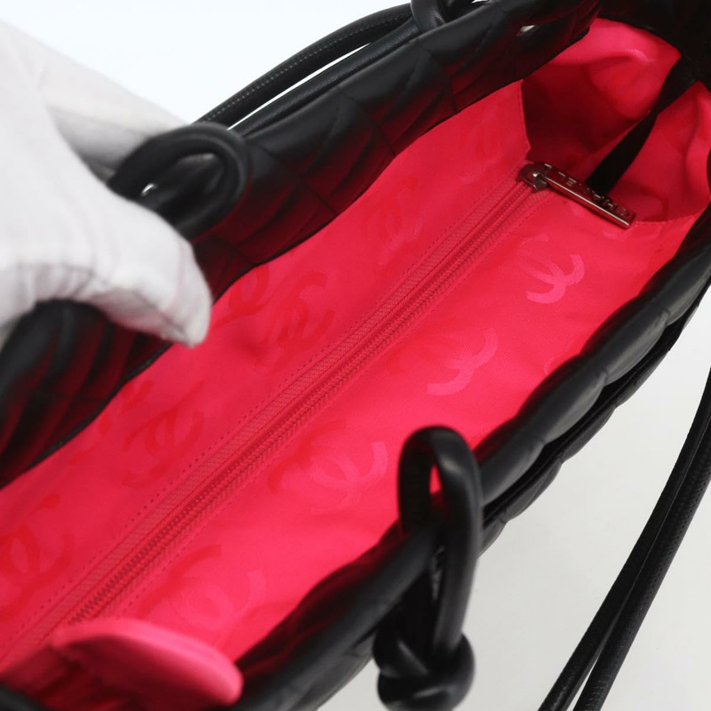 【日本直送】香奈兒 Cambon 系列絎縫手提包，黑色銀色雙C標誌皮革，貨號 164709SM-5