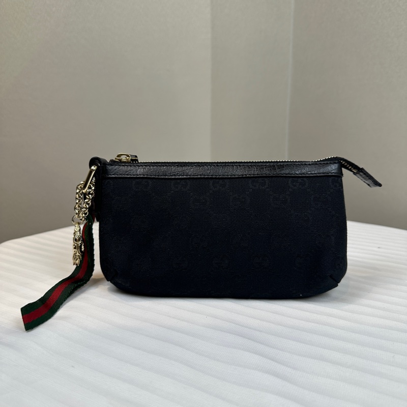 古馳/Gucci GG Jolicoeur Pochette 黑色老花帆布拼皮手拿包 20x3x12cm-0