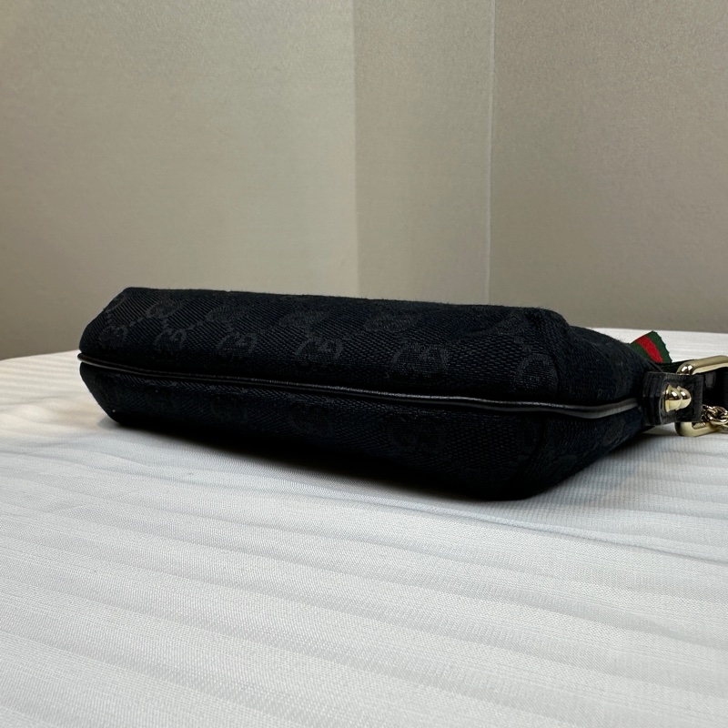 古馳/Gucci GG Jolicoeur Pochette 黑色老花帆布拼皮手拿包 20x3x12cm-3