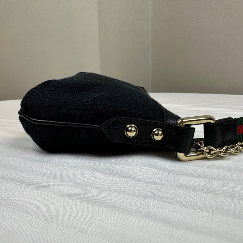 古馳/Gucci GG Jolicoeur Pochette 黑色老花帆布拼皮手拿包 20x3x12cm-4