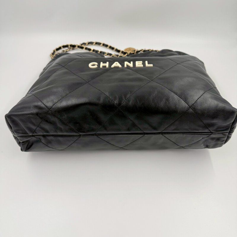 CHANEL黑色中號白字金鍊22包/AS3261-5