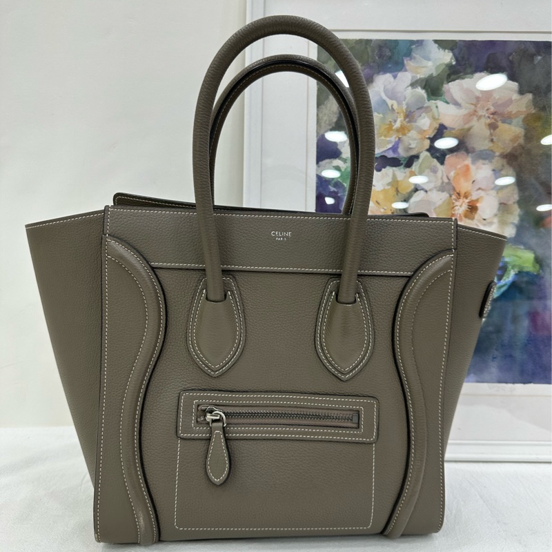 CELINE/賽琳大象灰 Luggage中型手提笑臉包 size：27*25*14-0