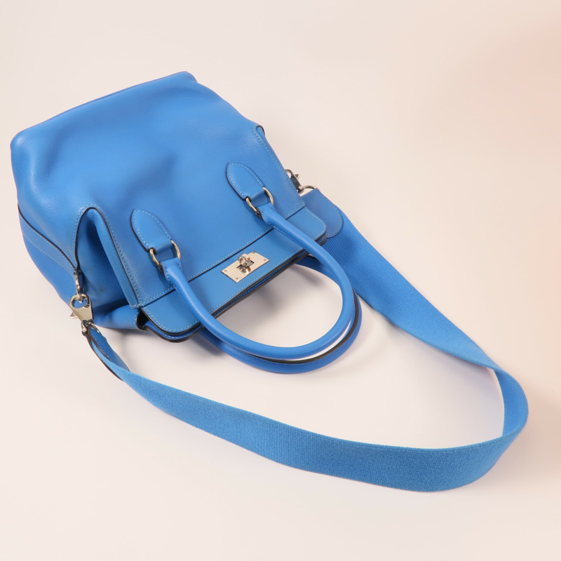 HERMES Evercolor皮革Toolbox 20銀扣手挽肩背兩用袋Bleu Hydra-3