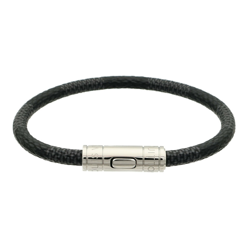 LOUIS VUITTON Damier Graphite Keep lt Bracelet銀扣手鏈-0