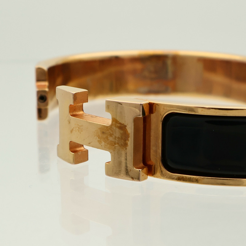 HERMES 金屬/琺瑯Clic H金扣手鐲-10