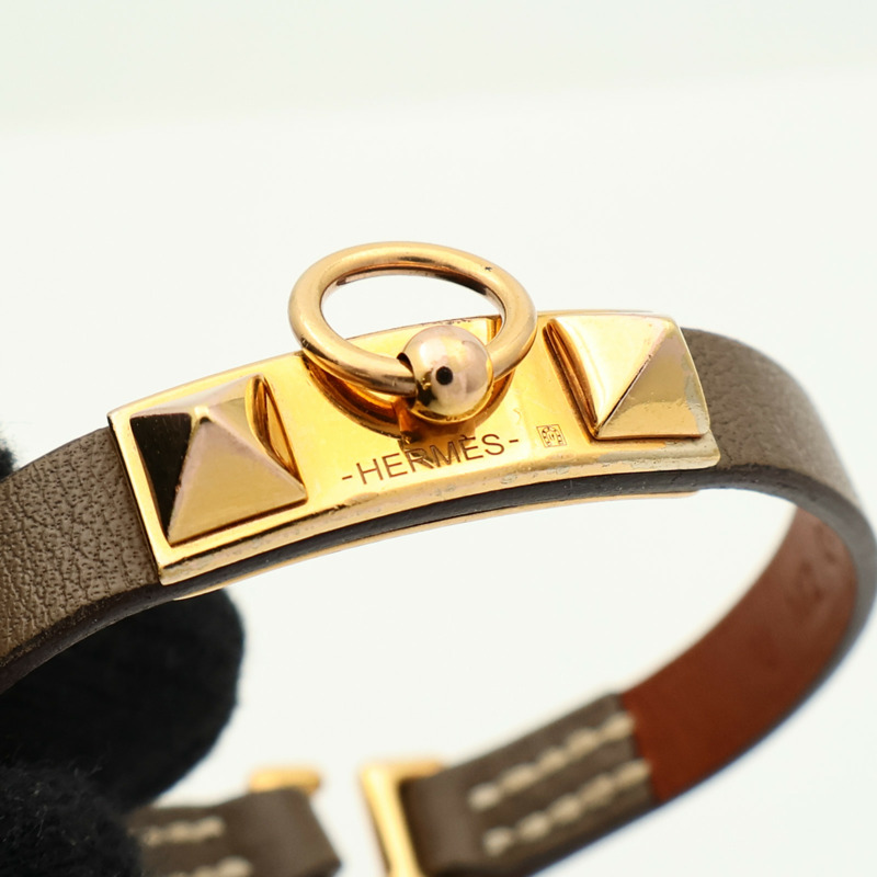 HERMES Swift皮革Rivale Mini金扣手鏈-7