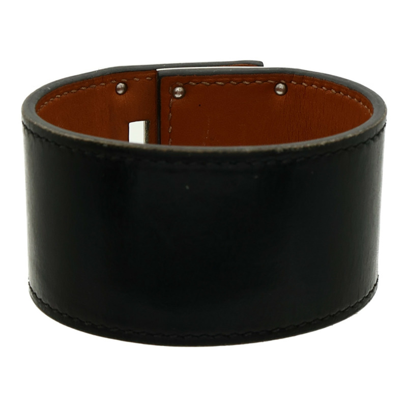 HERMES Box Calf皮革/金屬Kelly Dog手鐲Noir-2