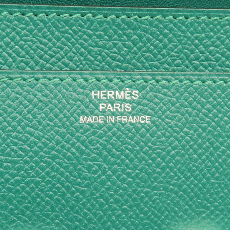 HERMES Epsom皮革Constance Wallet銀扣長錢包Malachite-11