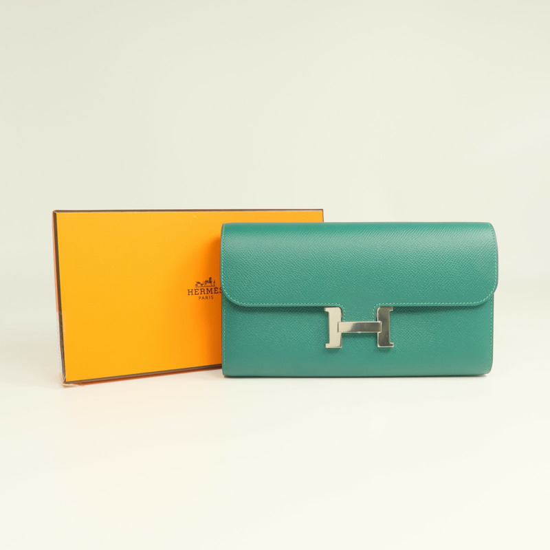 HERMES Epsom皮革Constance Wallet銀扣長錢包Malachite-15