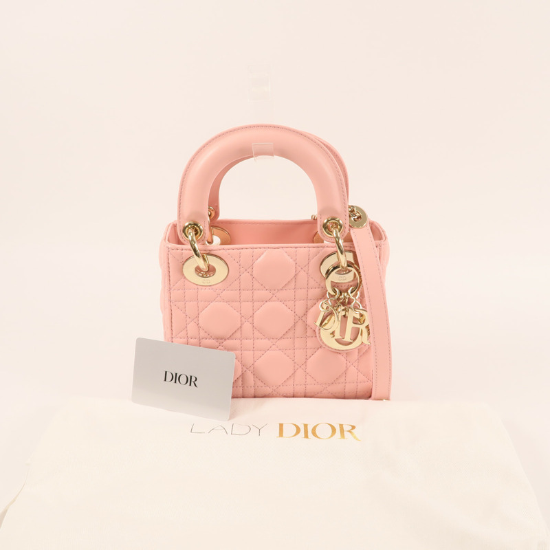 Dior 羊皮皮革Mini Lady Dior金扣鏈帶手挽肩背兩用袋-3