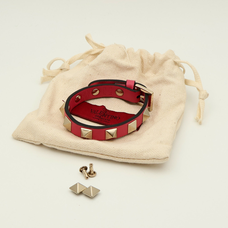 Valentino 牛皮皮革/金屬Rockstud Bracelet手鐲-9