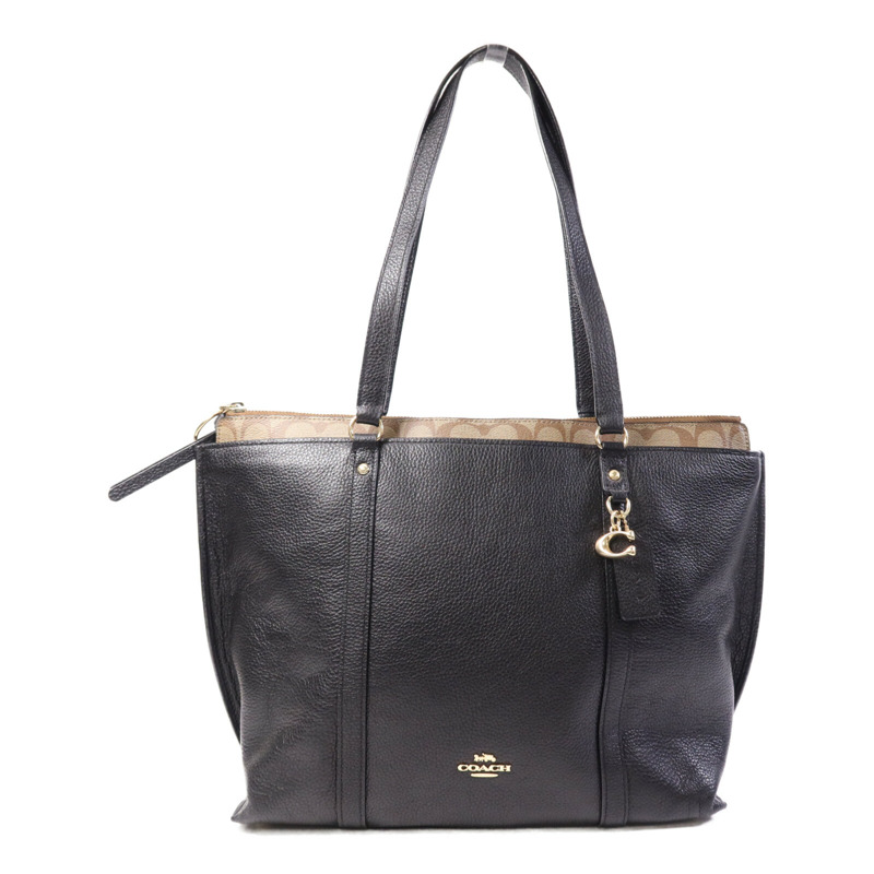 COACH 帆布/皮革Tote Bag金扣手挽袋-0
