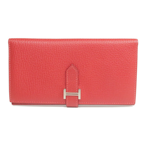 HERMES Clemence皮革Bearn Wallet銀扣長錢包Rouge Vif