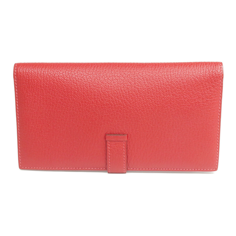 HERMES Clemence皮革Bearn Wallet銀扣長錢包Rouge Vif-1