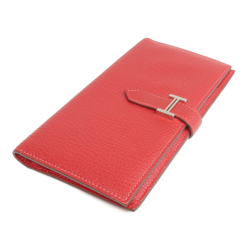 HERMES Clemence皮革Bearn Wallet銀扣長錢包Rouge Vif-3
