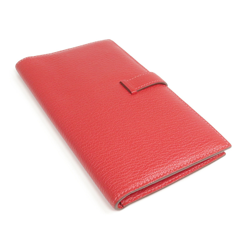 HERMES Clemence皮革Bearn Wallet銀扣長錢包Rouge Vif-4
