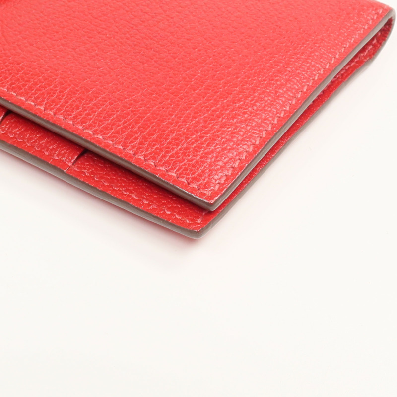 HERMES Clemence皮革Bearn Wallet銀扣長錢包Rouge Vif-6