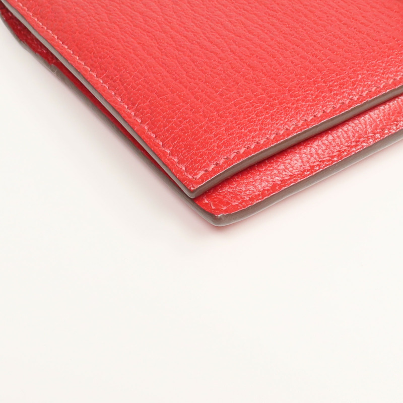 HERMES Clemence皮革Bearn Wallet銀扣長錢包Rouge Vif-7