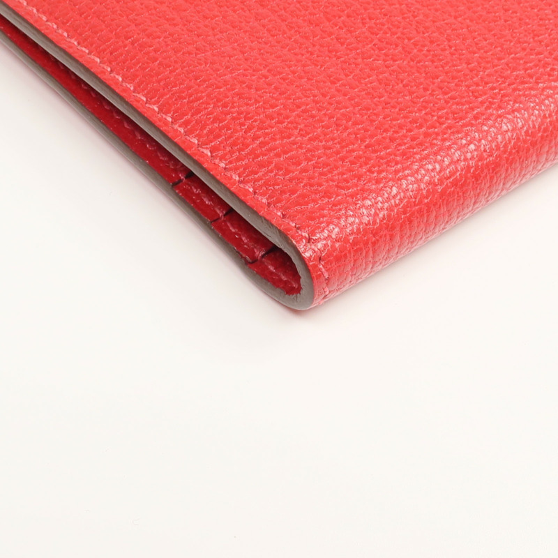 HERMES Clemence皮革Bearn Wallet銀扣長錢包Rouge Vif-8