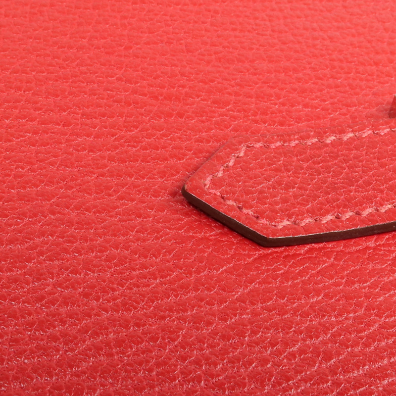 HERMES Clemence皮革Bearn Wallet銀扣長錢包Rouge Vif-11