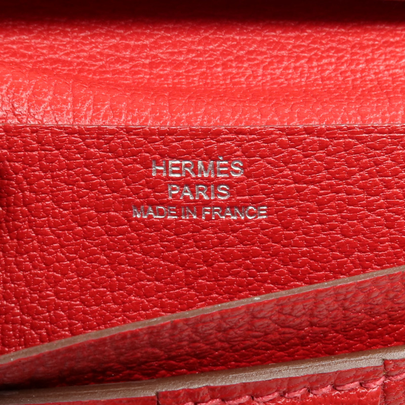 HERMES Clemence皮革Bearn Wallet銀扣長錢包Rouge Vif-13