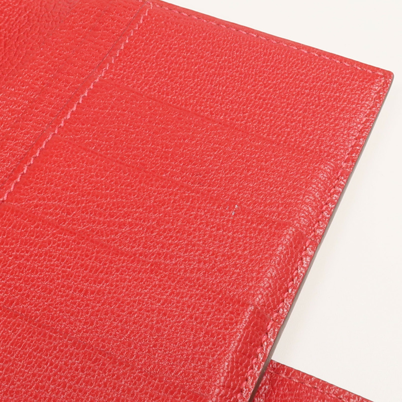 HERMES Clemence皮革Bearn Wallet銀扣長錢包Rouge Vif-17