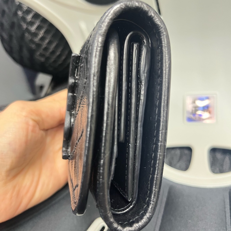 YSL聖羅蘭Saint Laurent Niki黑色揉製牛皮三折短夾#男女適用#-12